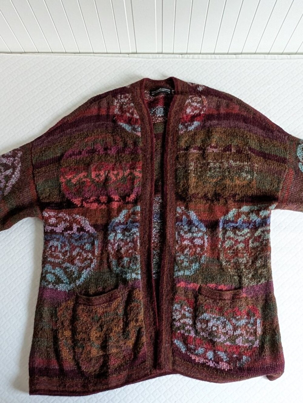 Peruvian Connection Kaffe Fassett Alpaca Handknit Open Cardigan Brown, XL boho - Picture 15 of 16